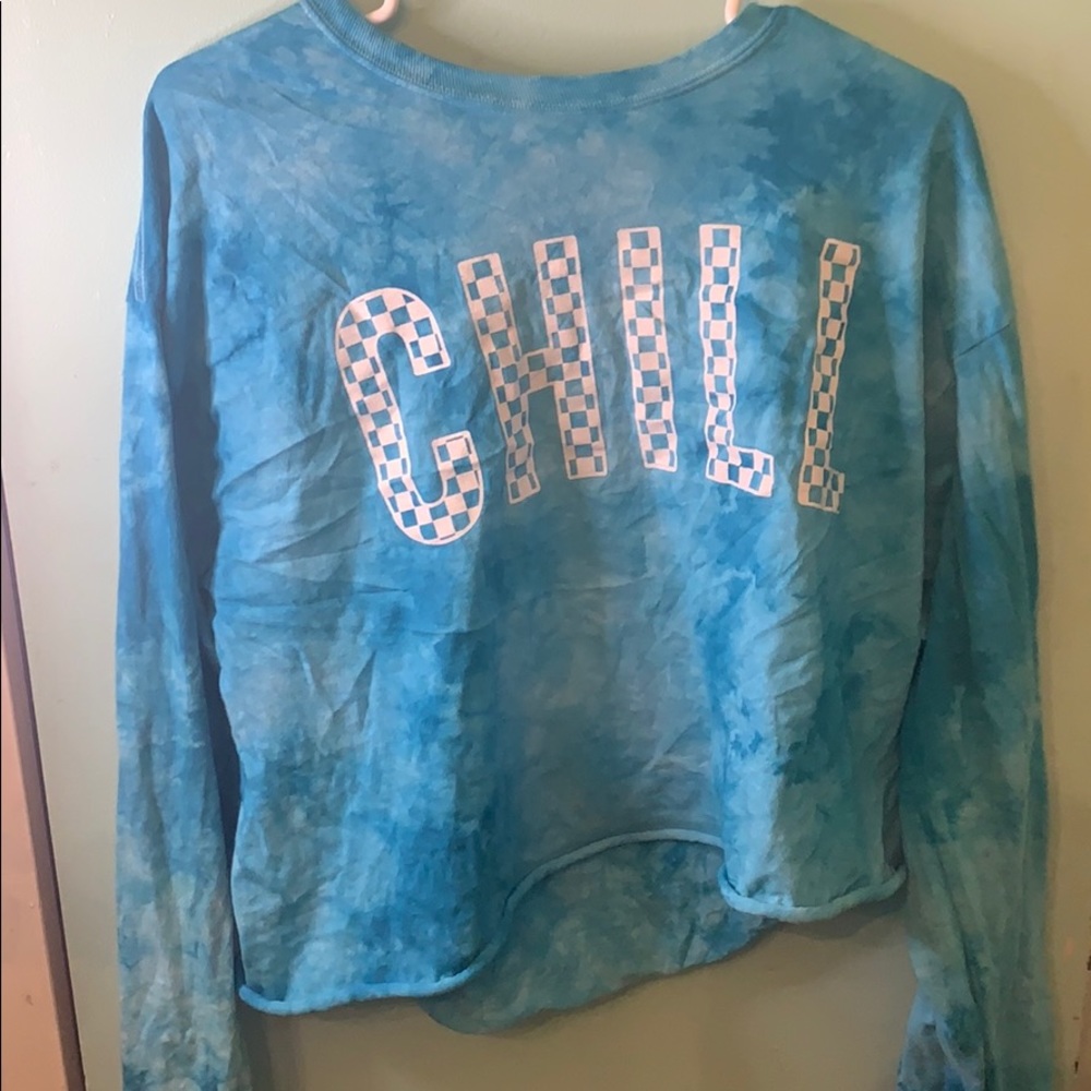 Blue tie dye long sleep crop top